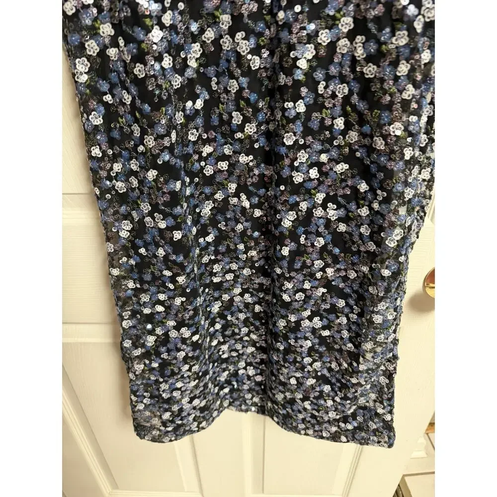 Michael Michael Kors Black Silver Blue Sequinned Sheath Cocktail Dress XS 32x33